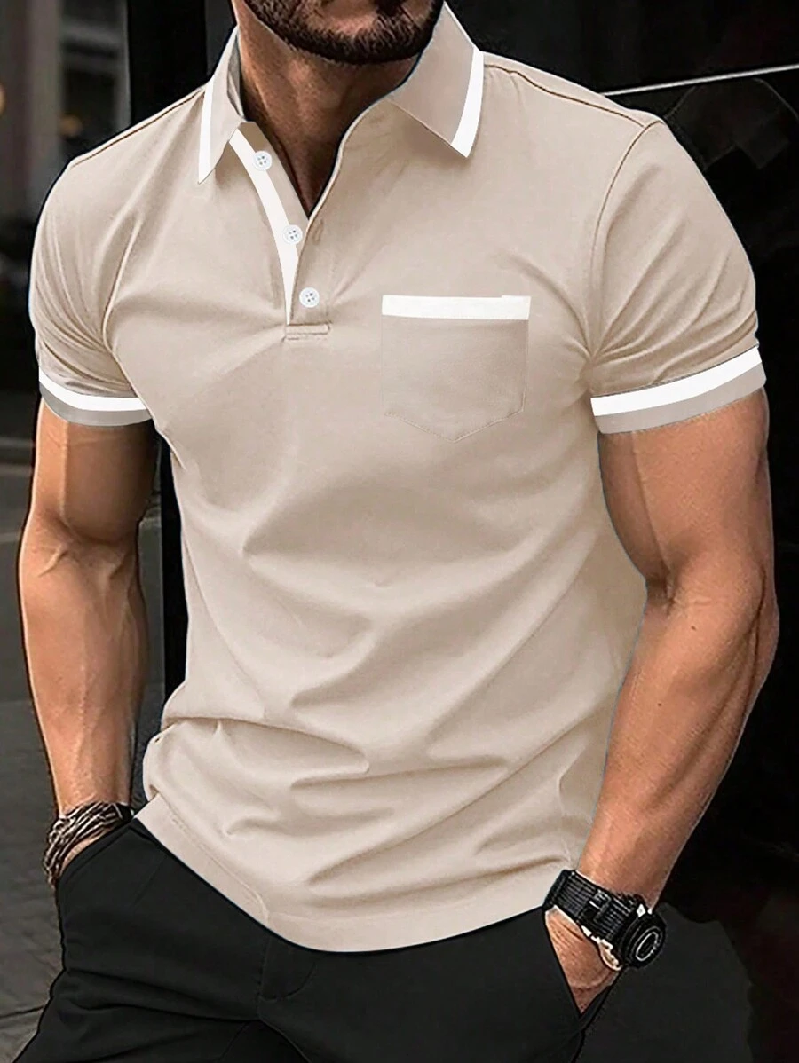 Manfinity Mode Men\ Fashionable And Versatile Classic Short-Sleeved Polo Shirt - Khaki - View 1
