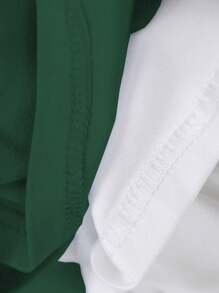 SHEIN Unity Bộ áo thun ngắn tay bó sát màu tương phản đen trắng - Màu xanh lá cây đậm - Xem 4