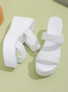 Women Fashionable Thick-Soled Sandals With Two Straps, Loose Fit, Wedge Heels For Outdoor Wear