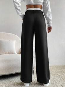 SHEIN EZwear Spring Dress PantsHigh Waist Plicated Detail Wide Leg Suit Pants In Fall/Winter - Black and White - View 2