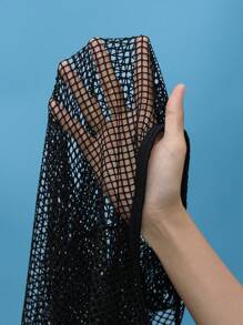 SHEIN Swim Ladies Fashionable Net Design Long Sleeve Beach Cover-Up Summer