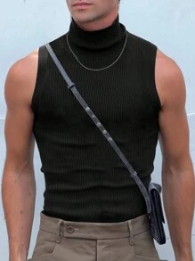 Manfinity Dauomo Men Summer Slim Fit Solid Color Tank Top With Stand Neck, For Fall