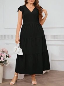 SHEIN Privé 優雅的紅色蕾絲修飾大碼連衣裙，適合情人節。 - 黑色 - 查看 6