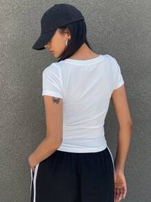 DAZY Solid Color Slim Fit Women Tee With Large Round Neckline Summer