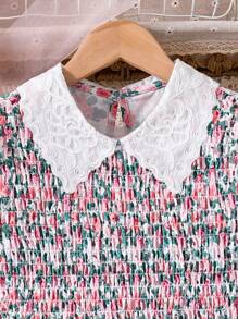 Tween Girl Ditsy Floral Print Puff Sleeve Peter Pan Collar Princess Style Dress