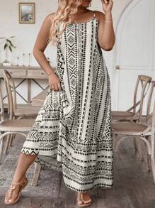 SHEIN Clasi Đầm hai dây dài rộng rãi thời trang Boho cỡ lớn cho nữ, trang phục mùa hè - màu đen - Xem 5