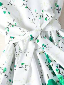 Cô gái Tween In hoa áo tay bướm Váy có thắt lưng - trắng - Xem 5