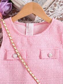 SHEIN Rochie elegantă fără mâneci, cu buzunare decorative, plisată, pentru fete preadolescente