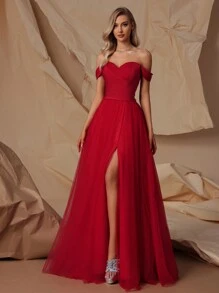 VIPGIRL Upscale Evening Dress Sexy Elegant Off Shoulder Formal Dress Luxury Adult Ceremony Dress Fashion Show Dress Party Dress Wedding Guest Dress,Gown - Red - View 6