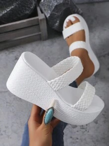 Women Fashionable Thick-Soled Sandals With Two Straps, Loose Fit, Wedge Heels For Outdoor Wear