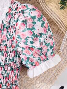 Tween Girl Ditsy Floral Print Puff Sleeve Peter Pan Collar Princess Style Dress