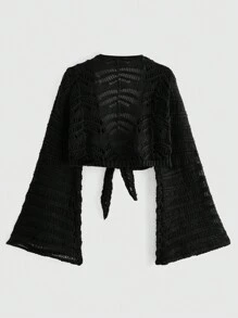 ROMWE Fairycore Cárdigan crop unicolor con abertura con cordón delantero