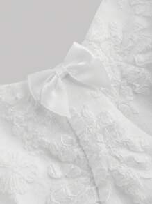 SHEIN MOD Plus Nữ Hoa Jacquard Tay Phồng Bánh Xếp Lớp Xù Vintage Đầm - trắng - Xem 3