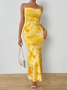 Rafferiza Women Fashionable Ruffle Design Mermaid Hem Bodycon Dress - Yellow - View 5