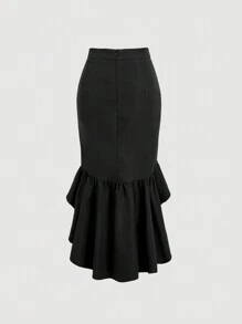 SHEIN MOD High Low Ruffle Trim Skirt,Flamenco Skirt - Black - View 2