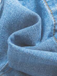 SHEIN 嬰幼兒女孩休閒百褶短牛仔裙，具有大學風格 - 淺色水洗藍 - 查看 3