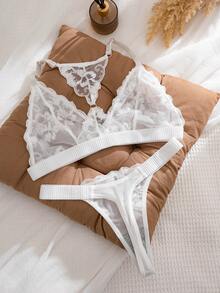 Lãng mạn Loạt Lưới thêu Bras & Bộ quần lót 2 - trắng - Xem 2
