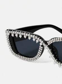 SHEIN ICON 1副可愛奢華的鑲有鑽石的女士時尚全框眼鏡，適用於派對、夜店、休閒、演唱會/節日 - 黑色 - 查看 3