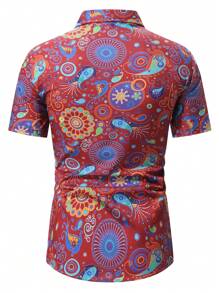 Men Vintage Printed Short Sleeve Casual Vacation Shirt