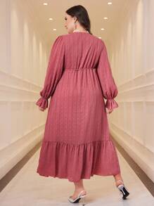 Modelyn Robe longue décontractée à encolure cache-cœur et évasée pour femmes grandes tailles, simple et chic. Vêtements arabes, robes de soirée longues - Rouge - Voir 3