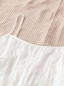 Soleia 女士夏季海灘度假白色紋理迷你連衣裙，仿刺繡花朵，休閒舒適，適用於婚禮季節 - 白色 - 查看 5