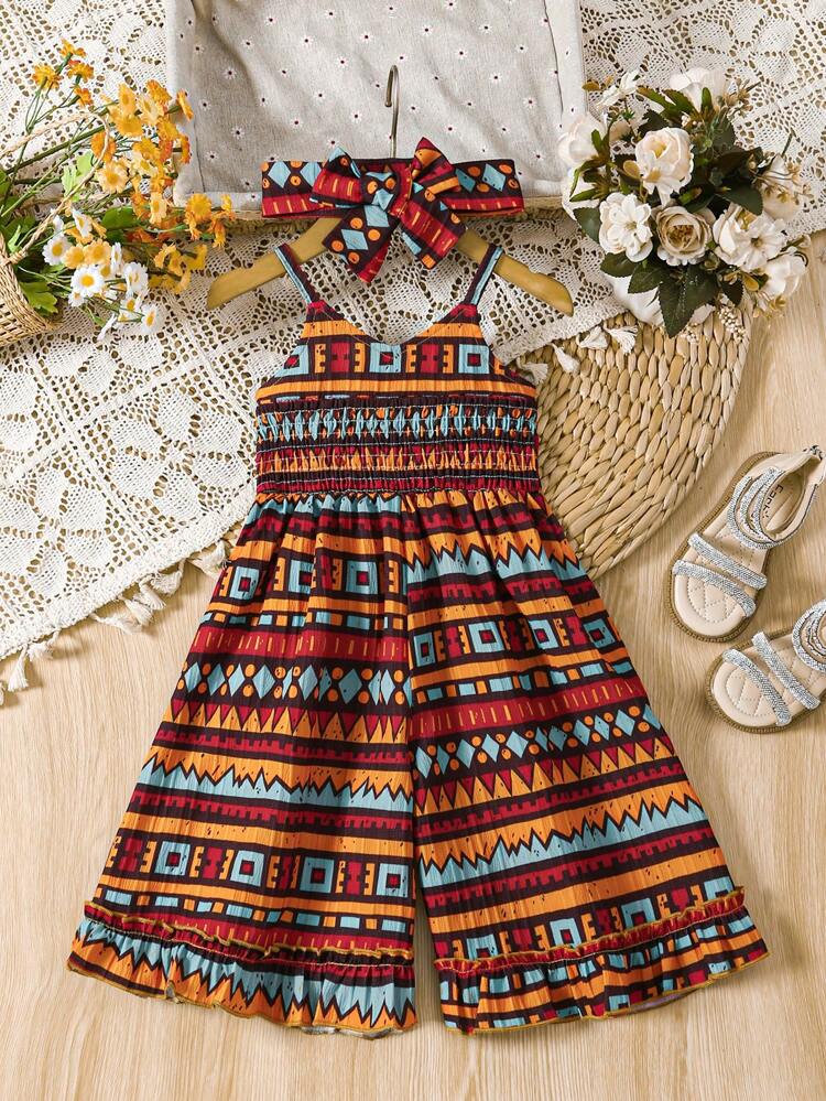 Baby Girl Printed Jumpsuit With Spaghetti Straps