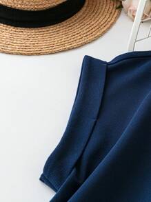 SHEIN LUNE Plus Size Mùa Hè Đơn Giản Cổ Tròn Tay Cánh Dơi Đầm Thường Ngày - Màu xanh hải quân - Xem 4