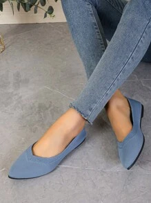 Knitted Flat Shoes For Women, Breathable Knitted Flat Shoes, Elegant Pointed Dress Shoes, Easy Slip-On Shoes