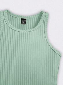 SHEIN LUNE 运动比赛日女式三件套休闲运动服套装 - 罗纹圆领无袖修身连衣裙，撞色滚边，女士粉彩色连衣裙，休闲 - 藕粉色 - 查看 3