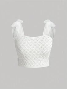 SHEIN MOD Plus White Mesh Strap Holiday Sweet Knitted Top - White - View 1