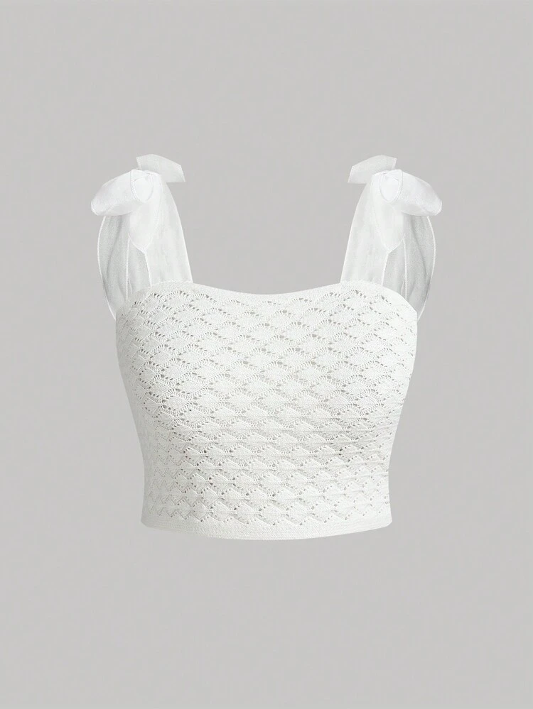 Plus White Mesh Strap Holiday Sweet Knitted Top