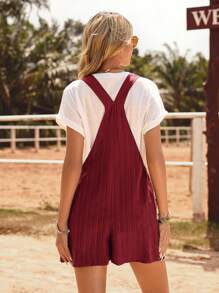 SHEIN LUNE Damen Sommer kurze Latzhose mit zwei Taschen, Einfarbig, für Urlaub oder Lässig