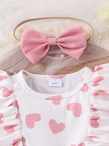 Vestido de moda de estampado de corazones para niñas pequeñas - Rosa - Ver 7