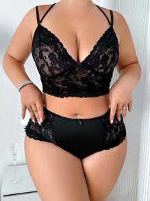 Seduluxe Sexy Plus Size Lace Wireless Bra & Panty Lingerie Set (2 Pieces)