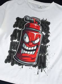 SHEIN 男童卡通印花圓領短袖t卹3d口袋直筒褲休閒套裝