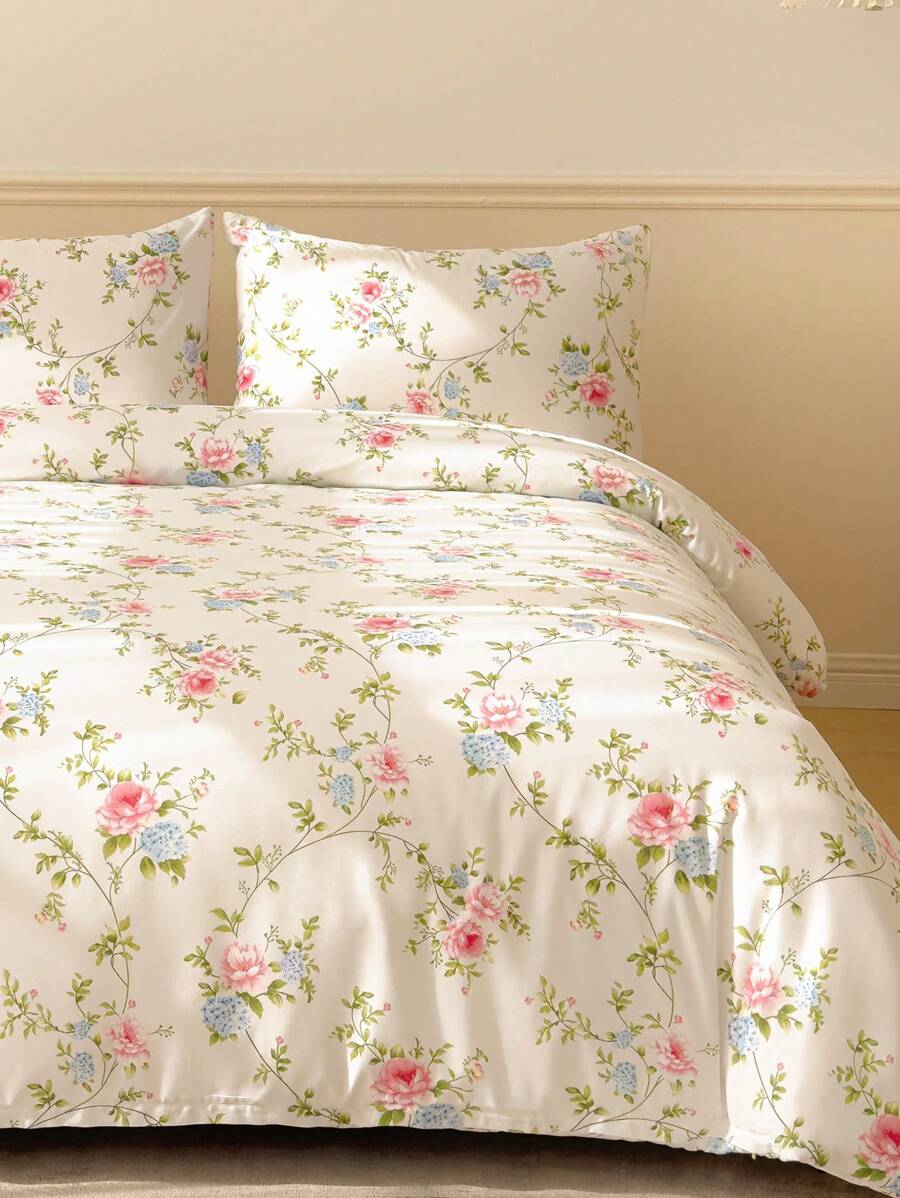Soft Floral Pattern Duvet Cover Set - Best 2/3 PiecesBedding Set - Includes 1 Duvet Cover And 1/2 Pillow Shams - Affordable, High Quality, Fits Twin, Queen, King, Full Size Beds, Dorm - White - View 1