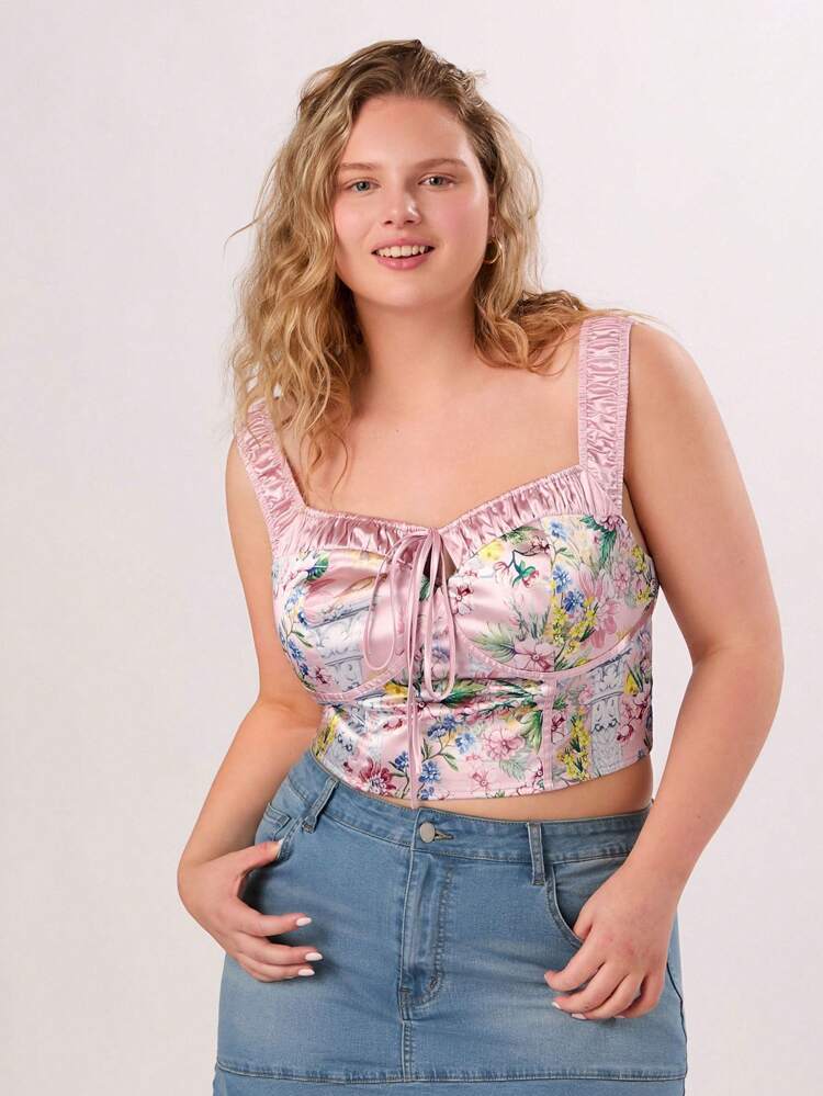 Summer Rural Holiday Satin Plus Size Women Camisole Top