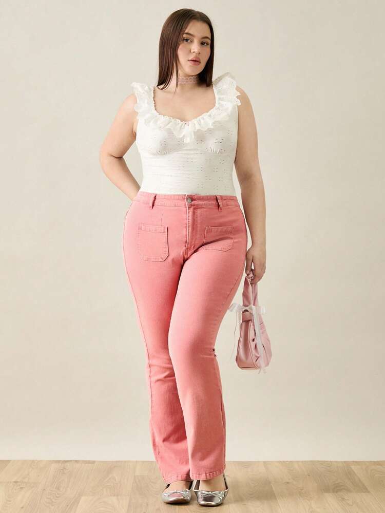 Plus Summer Women Pink Ballet Style Elastic Jeans For Sports Or Daily Wear