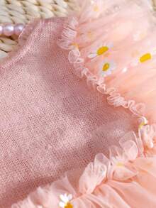 新生嬰兒女寶攝影服裝,向日葵和雛菊網眼仙女裙連肚兜+手工頭箍套裝 - 粉色 - 查看 6