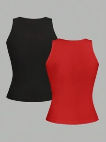 SHEIN EZwear 2pcs Women's Sexy Tight Crop Tops, Suitable For Summer
