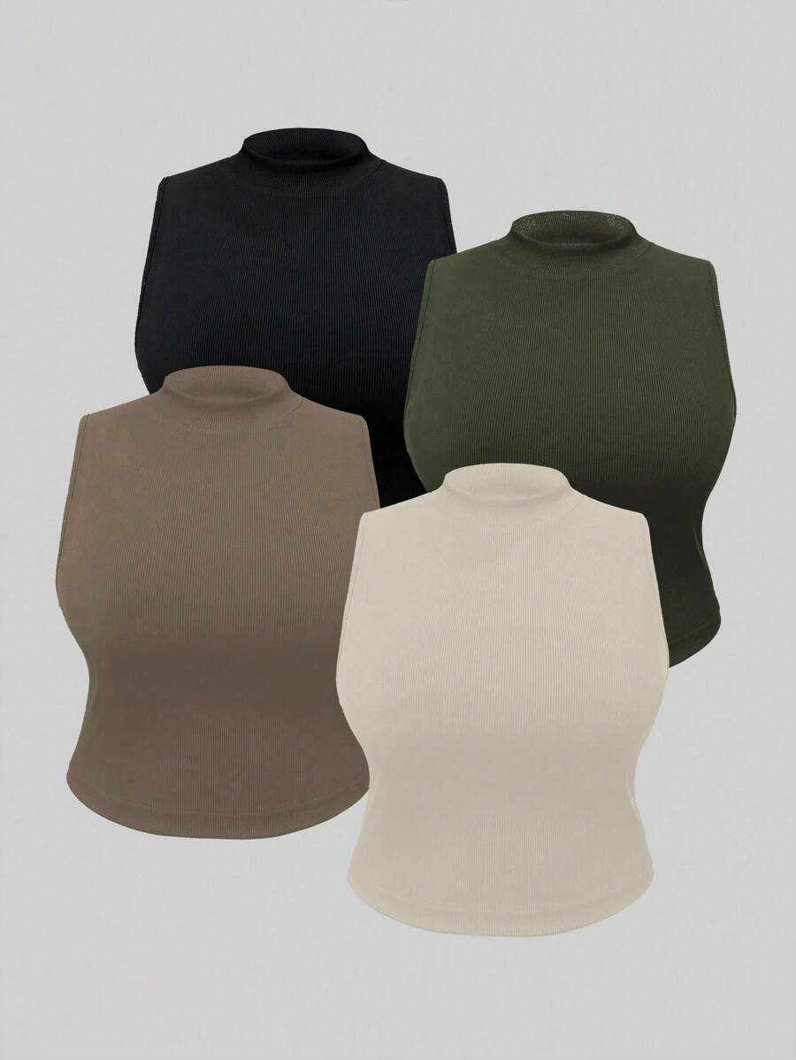 Flirla Hơn 4pcs Chất rắn Áo ba lỗ - Nhiều màu - Xem 1