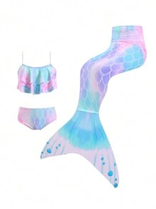 少女夏季海灘隨機魚鱗印花比基尼泳衣套裝 - 彩色 - 查看 4