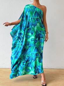 Breezaya 女士花卉印花不对称斗篷袖长裙女式长款服装 - 彩色 - 查看 1