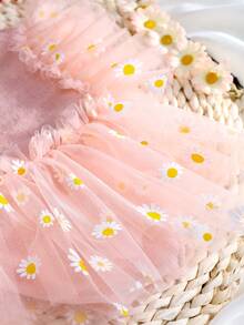 新生嬰兒女寶攝影服裝,向日葵和雛菊網眼仙女裙連肚兜+手工頭箍套裝 - 粉色 - 查看 8