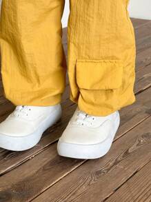 SHEIN Conjunto de dos piezas amarillo para niña joven, adecuado para la temporada de regreso a clases y el Día del Niño, traje deportivo casual para el verano