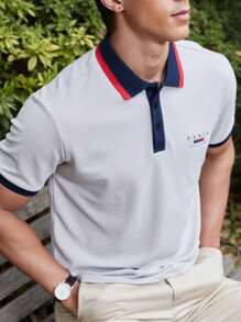 Manfinity Homme Men Simple Paris Printed Short Sleeve Polo Shirt - Light Grey - View 3