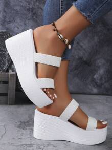 Women Fashionable Thick-Soled Sandals With Two Straps, Loose Fit, Wedge Heels For Outdoor Wear