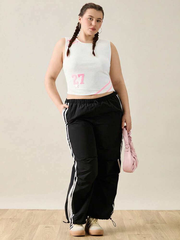 Summer Simple Printed Pattern Plus Size Women Sleeveless Top