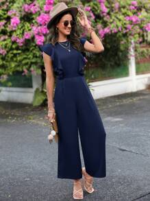 SHEIN Clasi Mono para Mujer de Color Sólido con Decoración Sencilla de Encaje - Azul Marino - Ver 1