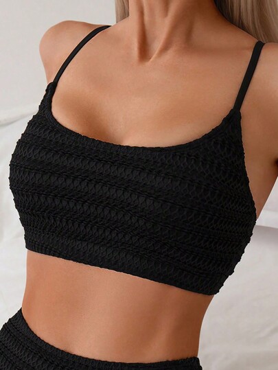 Swim Basics Women Solid Color Texture Minimalist Bikini Swimwear Top For Vacation,Summer Beach